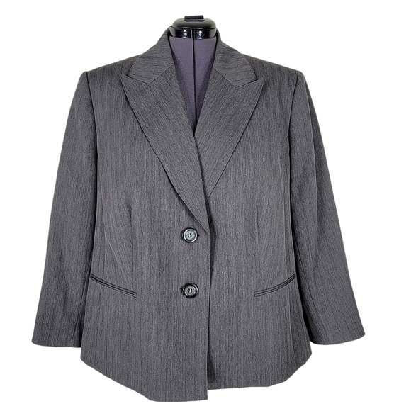 Evan Picone Pant Suit Size 24W Pleated Wide Leg Zip Pants Pockets Gray Lined - Picture 2 of 9